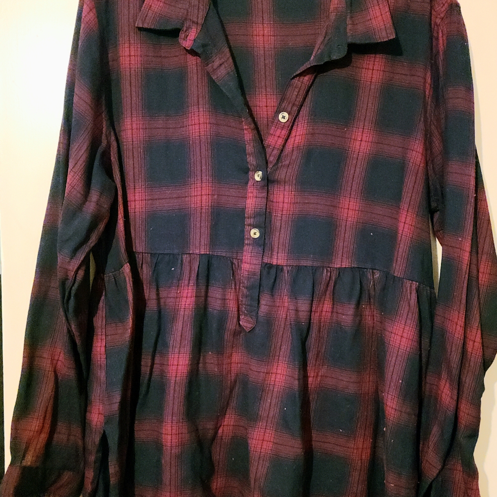 Maurices Burgundy and Black Plaid Shirt